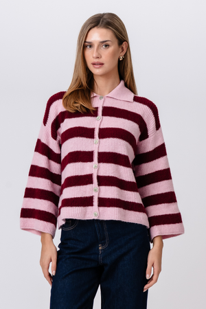 Josie Polo Knit - Rosa/Borgoña