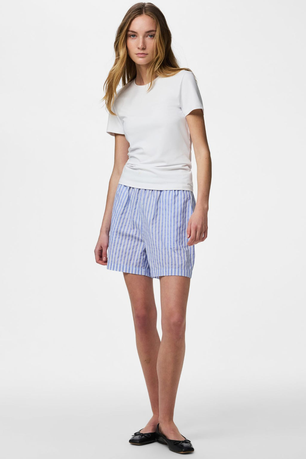 Olly de cintura alta Shorts - Rayas Hortensia-Blanco Brillante