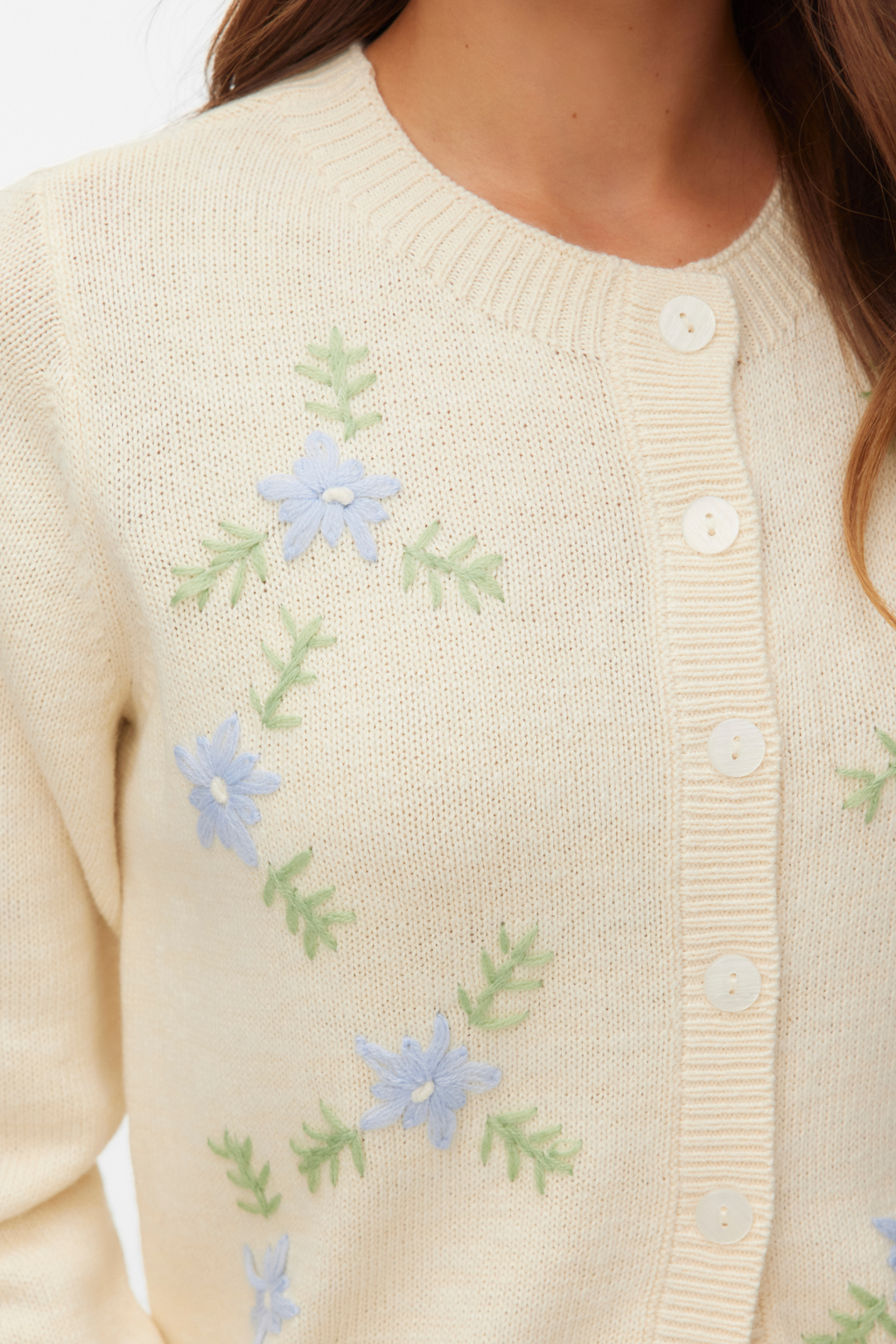 Cárdigan Camille con cuello redondo - Abedul