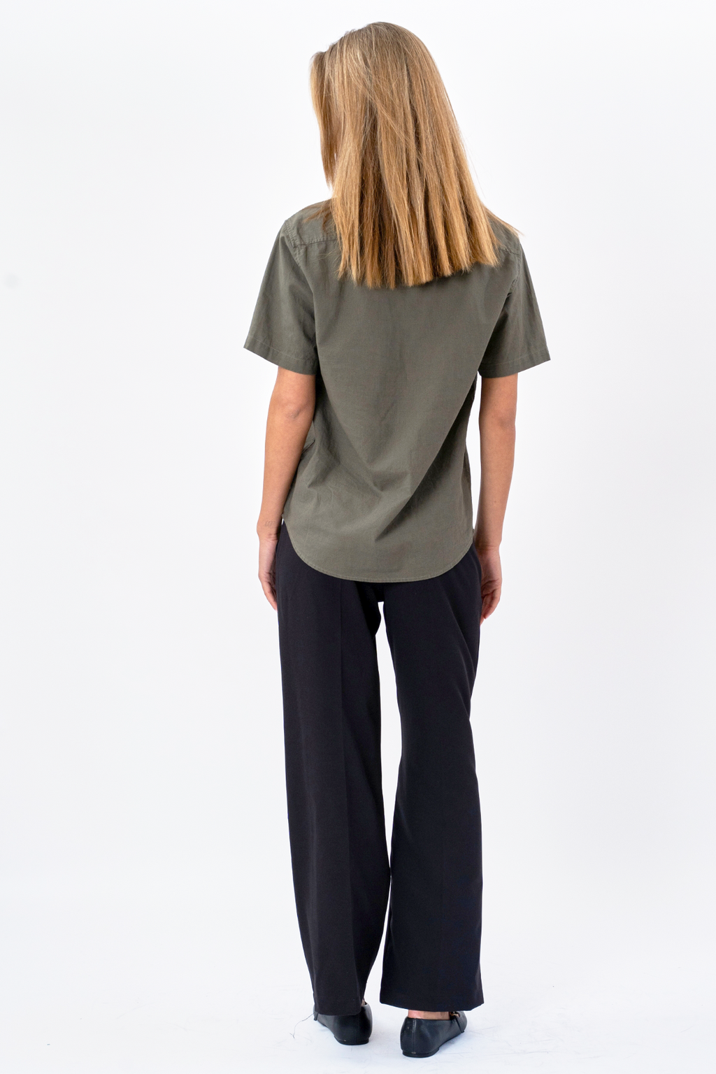 Camisa de lino de manga corta - Ejército