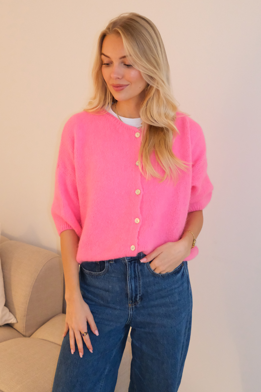 Punto Mary de manga corta - Rosa bebé