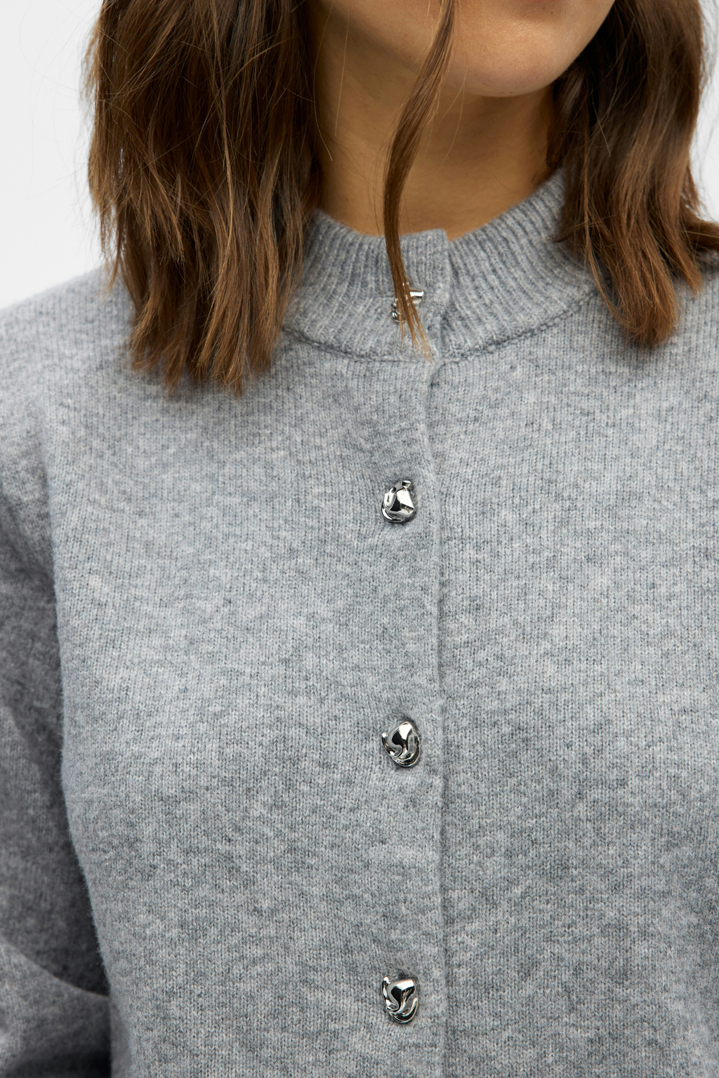 Zari Knit Cardigan - Medium Grey Melange