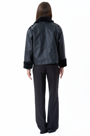 Chaqueta de piel de piel de cuero sintética - Negro