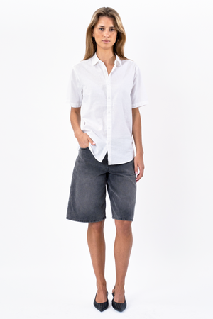 Camisa de lino de manga corta - blanco