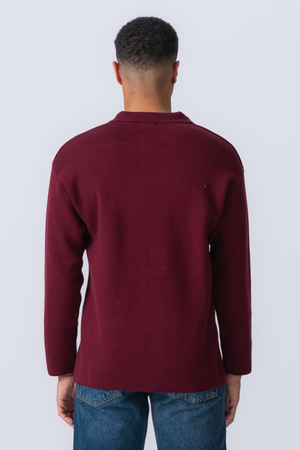 Knitted Long Sleeve Polo - Burgundy