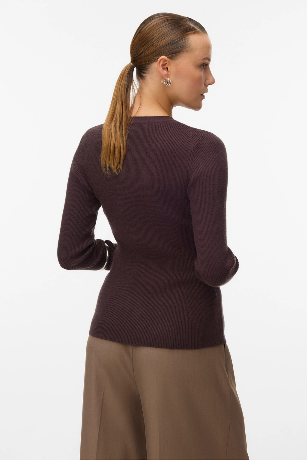 Cárdigan de punto de cuello O Ukino - Ciruela de chocolate