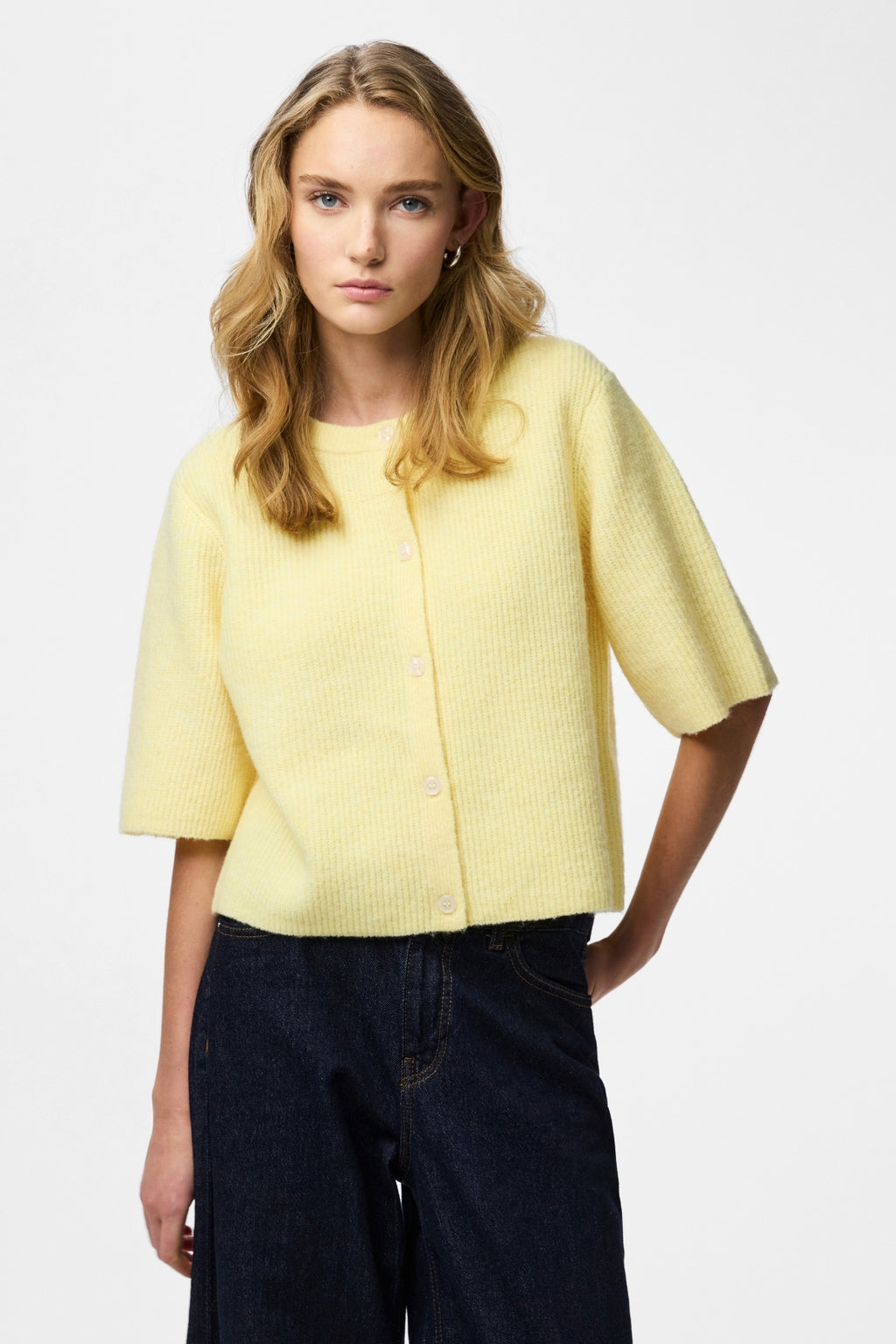 Cárdigan de punto con cuello redondo Silly - Pale Banana Melange