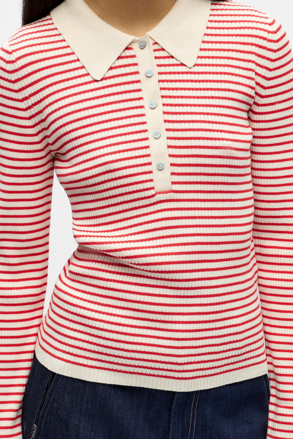 Kelly Polo Knit Pullover - Birch Poinsettia