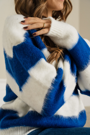 Celina Striped Knitted Sweater - White/Navy