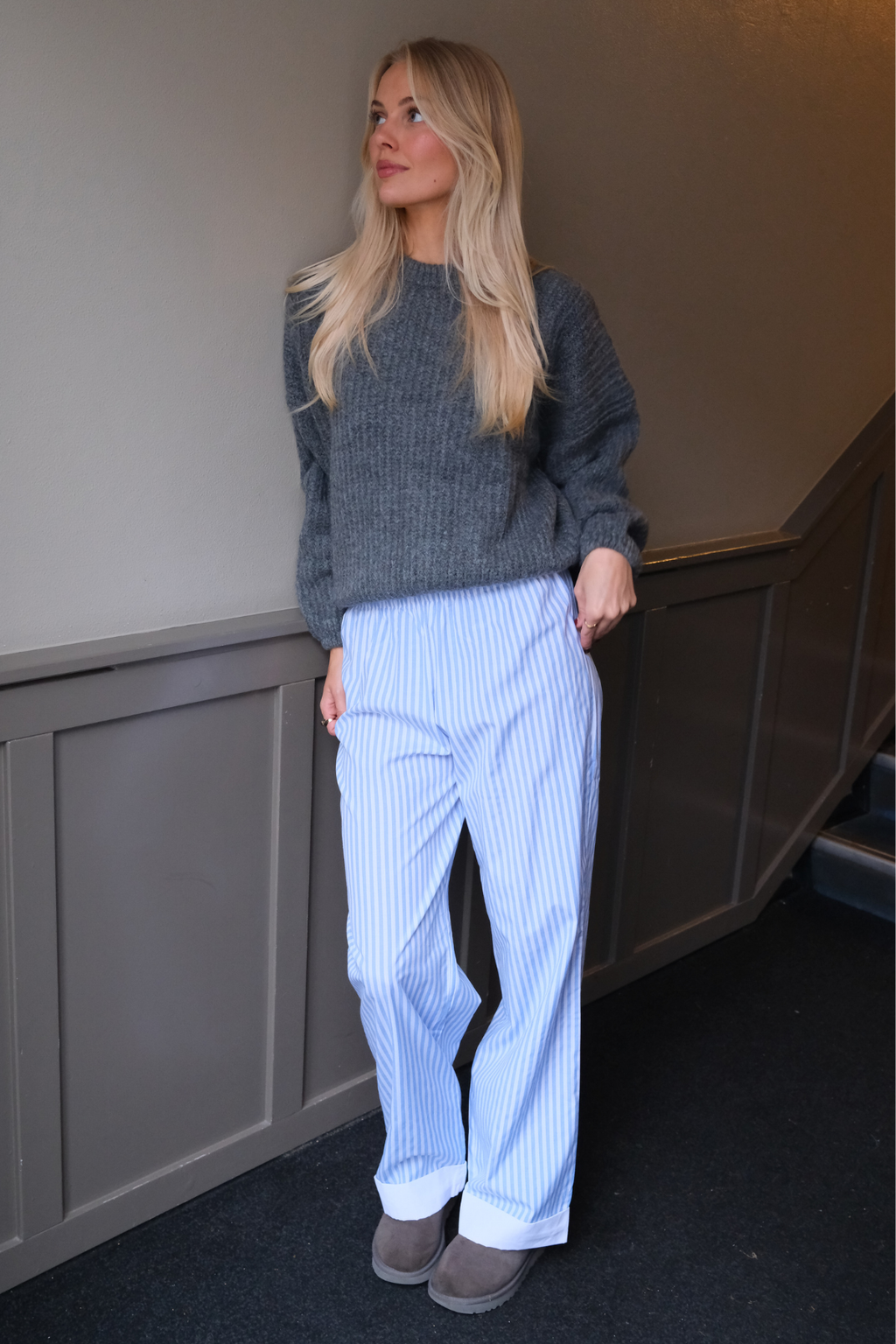 Layla rayado Pants - Azul claro
