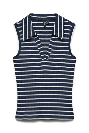 Top con cuello de mar - Blazer azul marino Rayas Rayas: Blanco nieve