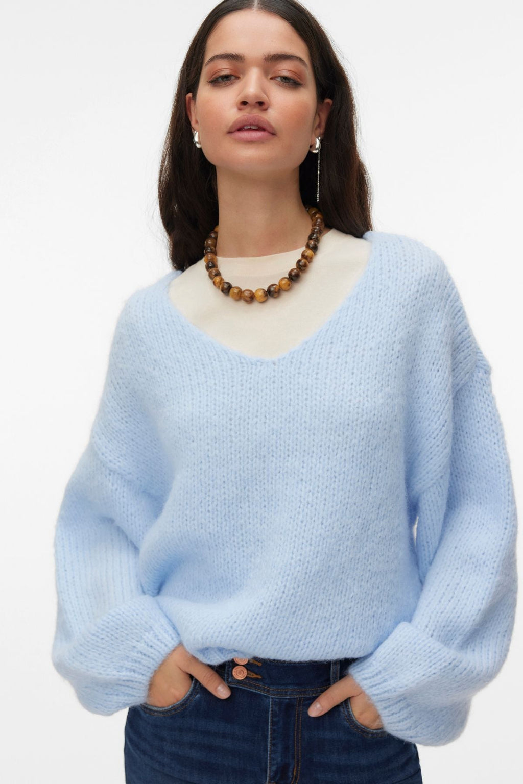 Maybe 2way V-Neck Pullover - Cashmere Blue