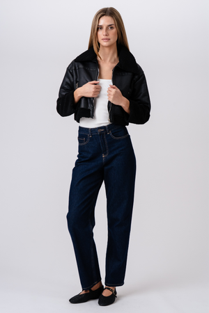 Chaqueta de piel de ojo de Daisy - Negro/Negro