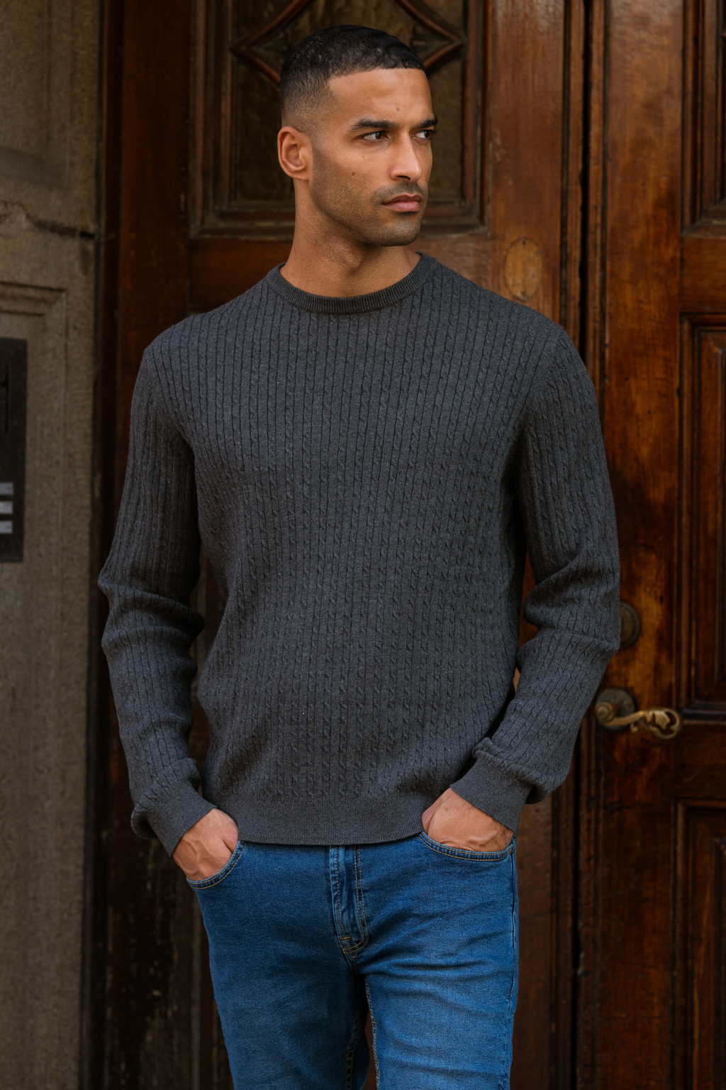 Jersey de punto por cable - Charcoal Melange