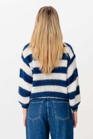 Celina Striped Knitted Sweater - White/Navy
