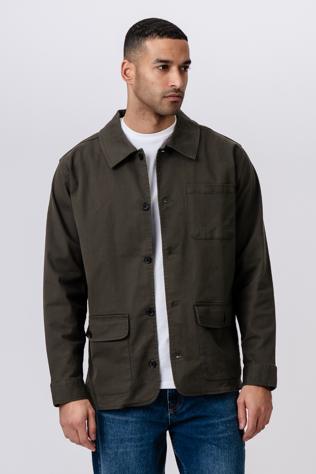 Chaqueta de camisa de sarga - Oliva oscura