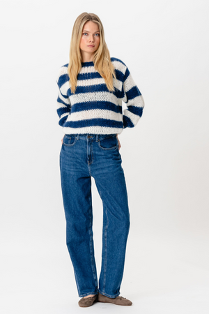 Celina Striped Knitted Sweater - White/Navy