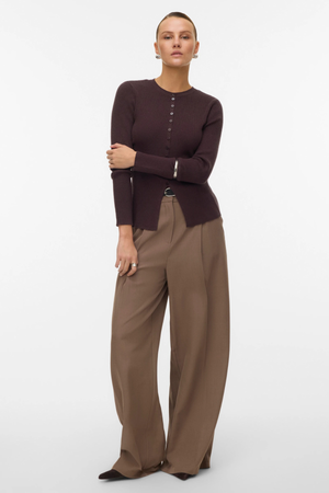 Cárdigan de punto de cuello O Ukino - Ciruela de chocolate