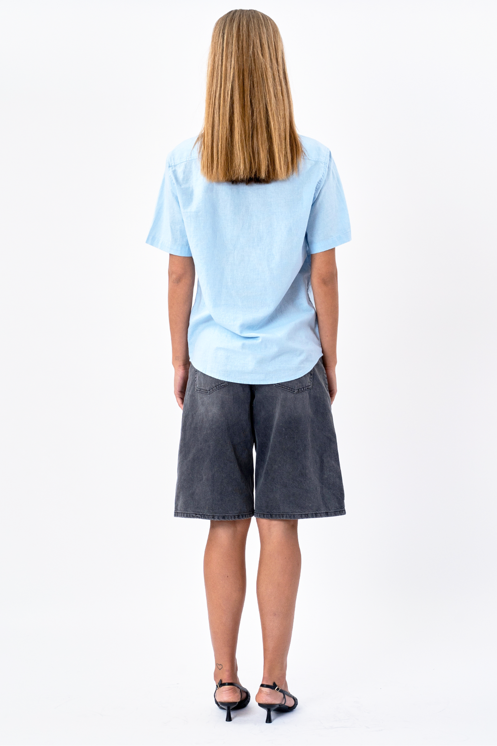 Camisa de lino de manga corta - azul claro