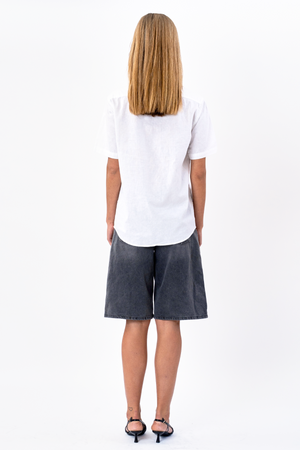 Camisa de lino de manga corta - blanco