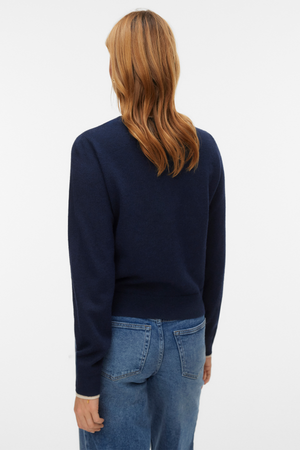 Wonderful O-Neck Cardigan -Navy Blazer w. Birch