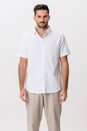 Camisa de lino de manga corta - blanco