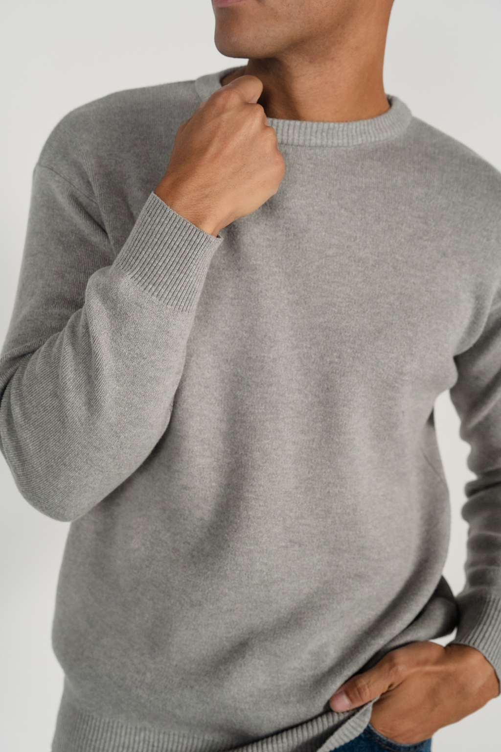 Suéter de punto de la tripulación - gris claro