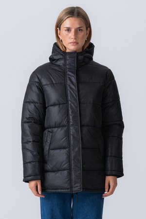 Long Puffer Jacket - Black