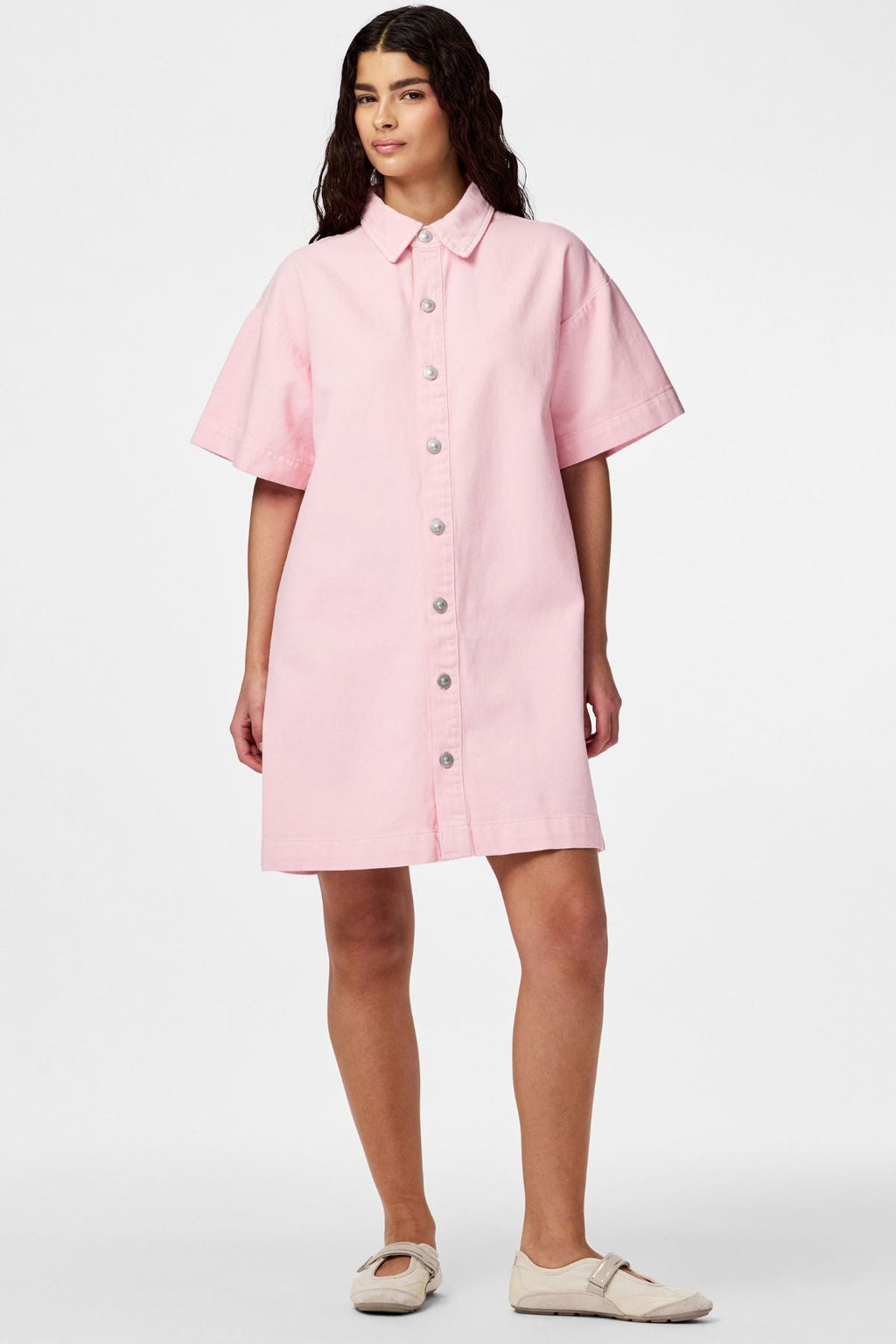 Sky A-Shape Denim Dress - Roseate Spoonbill