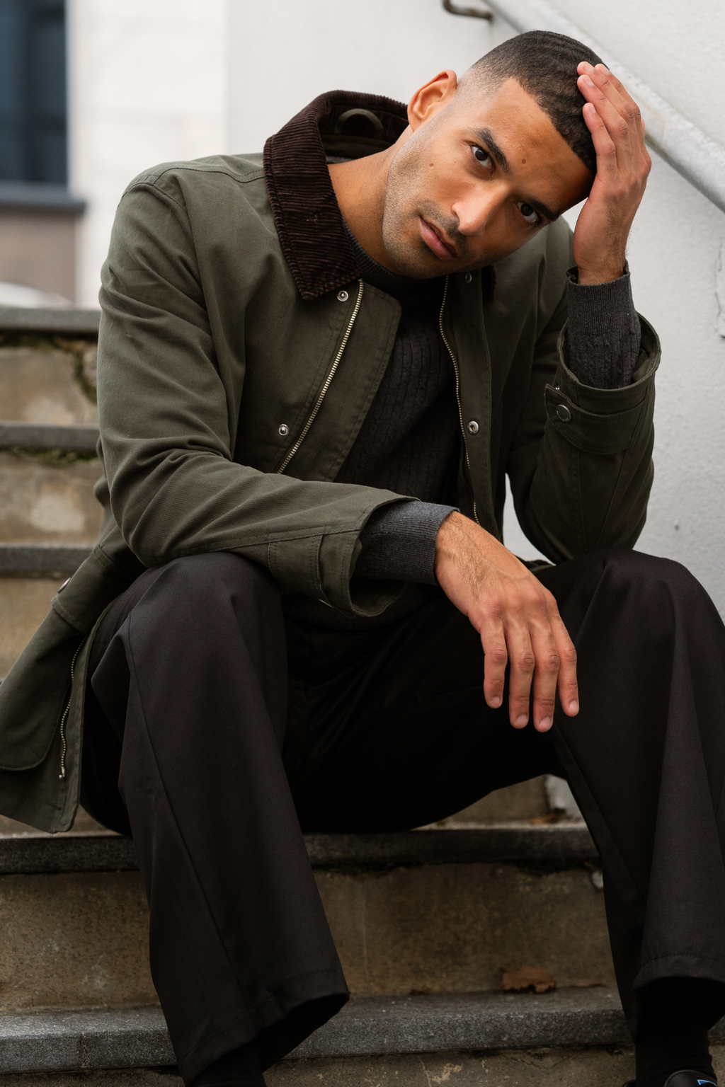 Chaqueta de sarga - Oliva oscura