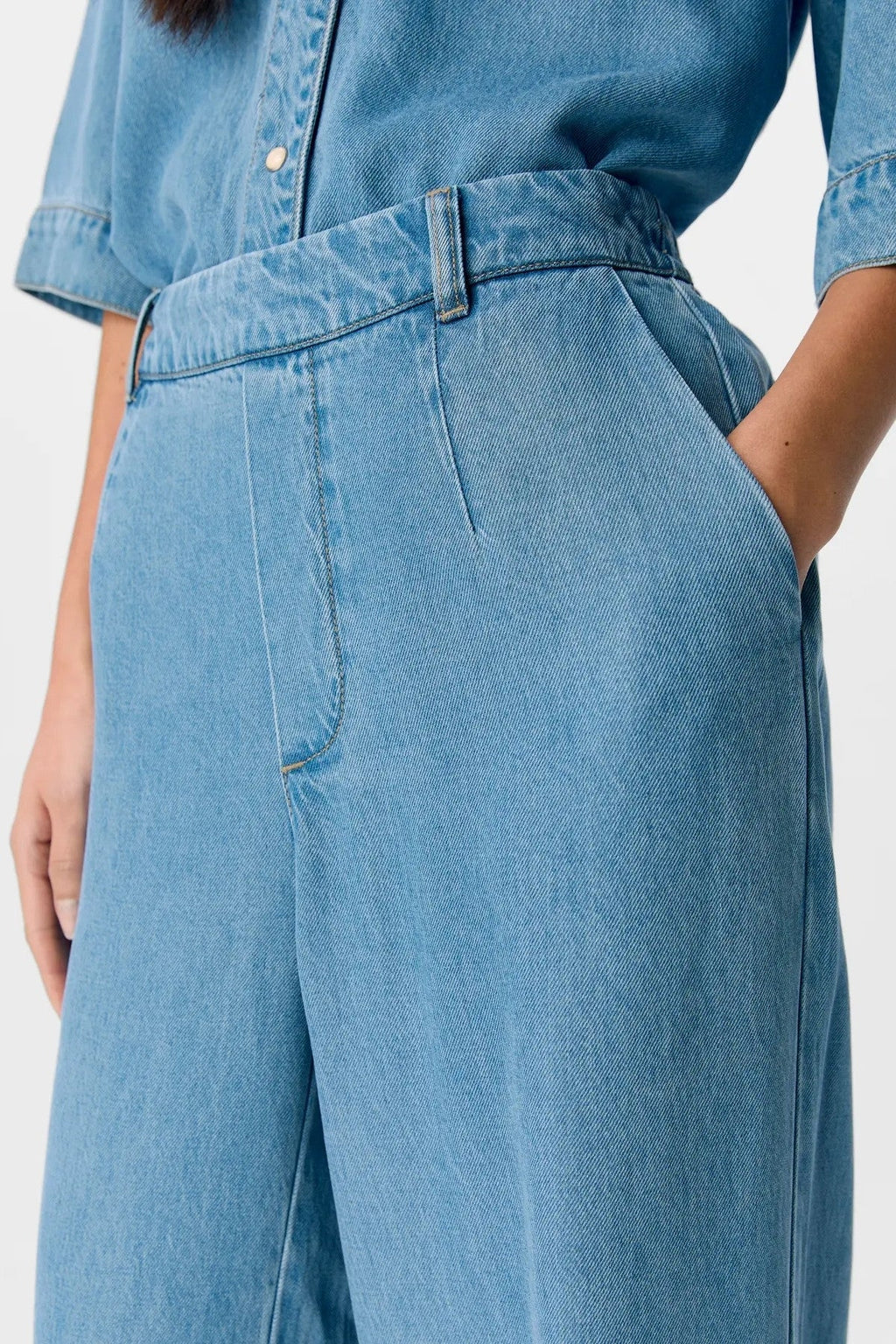 Marco lisa ancho Pants - mezclilla azul claro