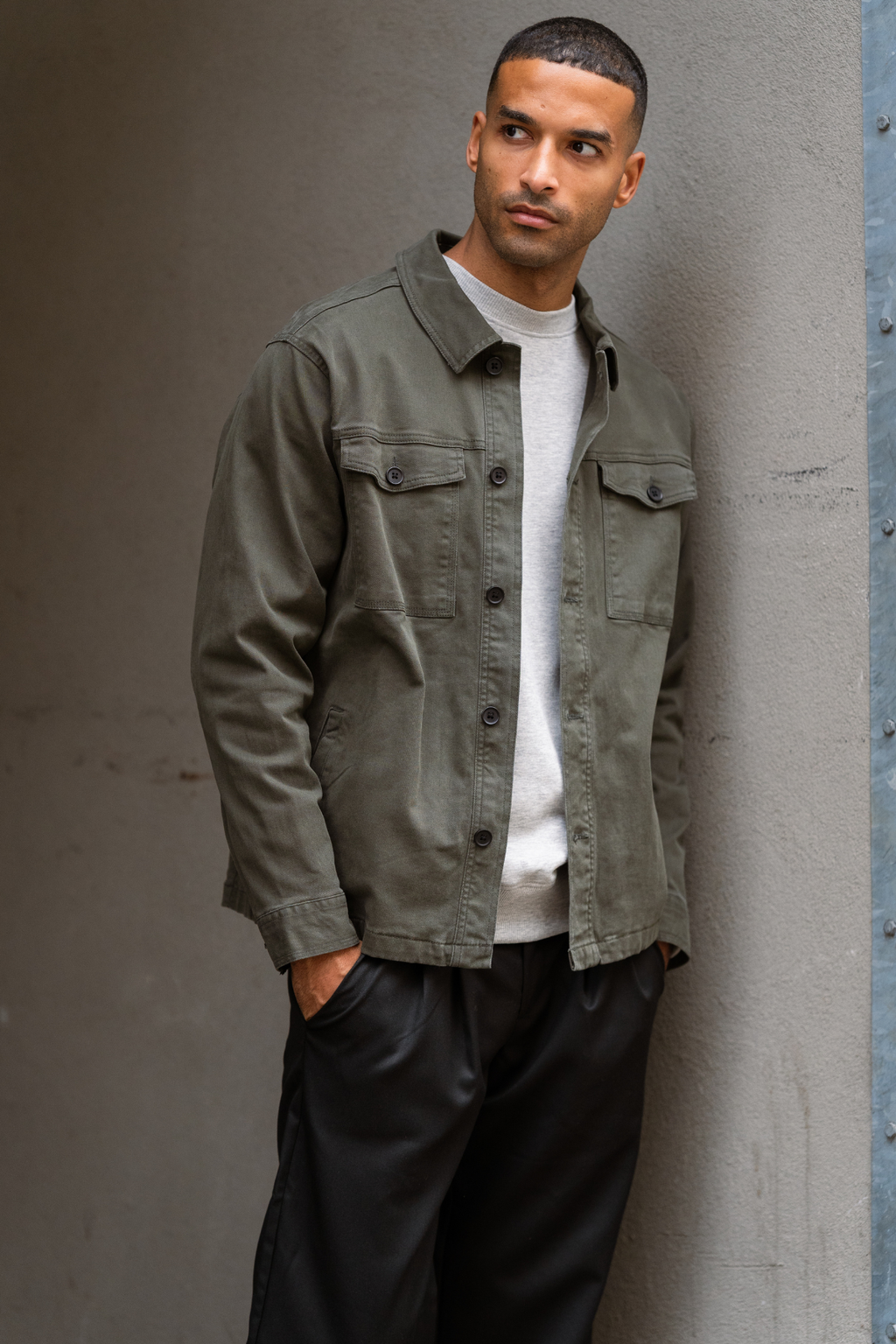 Overshirt de sarga - Oliva oscura