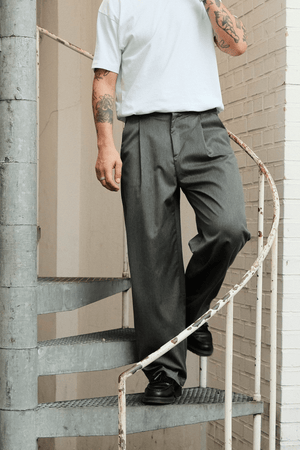 Pleated Wide Suit Pants - Light Grey