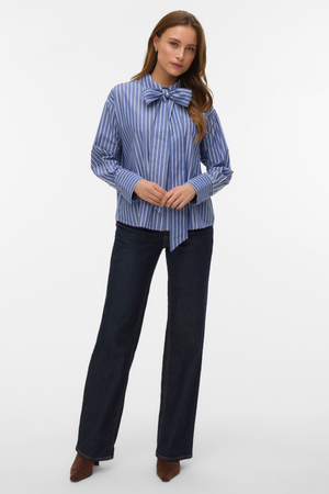 Camisa con lazo Islunn - Denim oscuro Blanco nieve