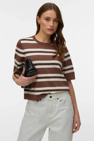 Silje 2/4 O-Nck Oversize Pull - Cocoa Brown Stripes:Birch And Chocolate Torti