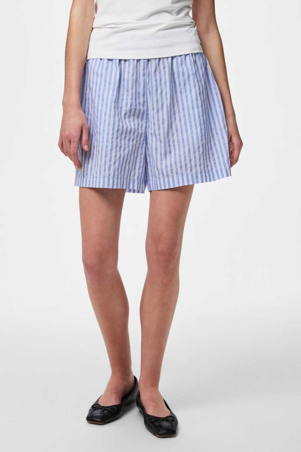 Olly de cintura alta Shorts - Rayas Hortensia-Blanco Brillante