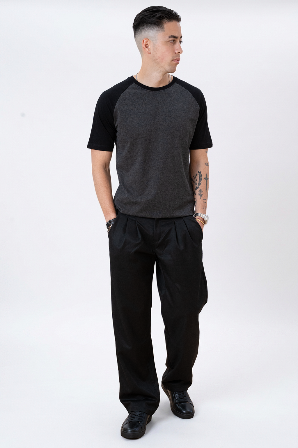 Basic raglan T-shirt - Black-Dark Gray