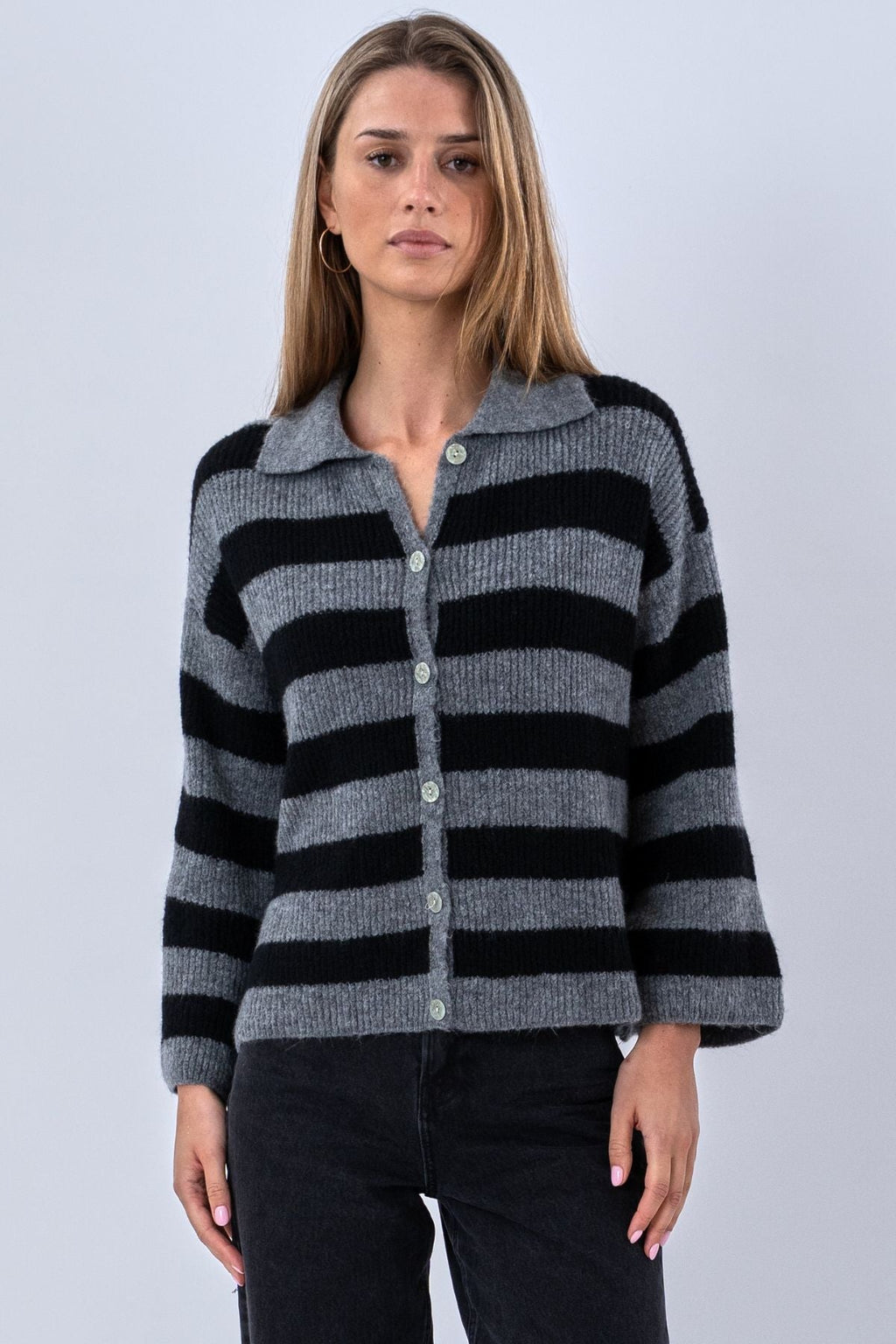 Josie Polo Knit - Gris/Negro