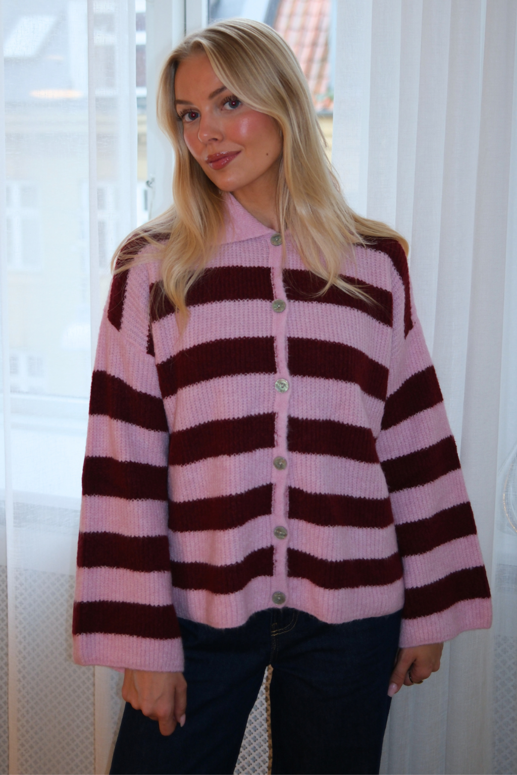 Josie Polo Knit - Rosa/Borgoña