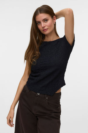 Top asimétrico con cuello redondo Alissia - Negro