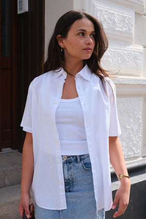 Camisa de lino de manga corta - blanco