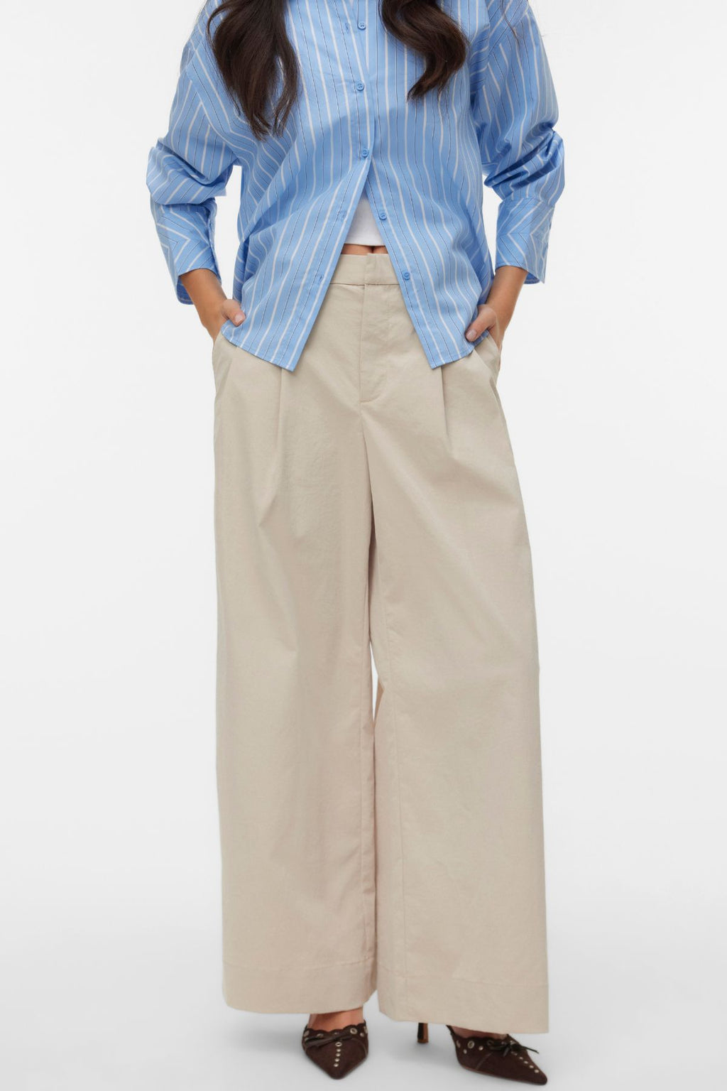 Pantalón ancho arrugado Meng MidWaist - Cemento