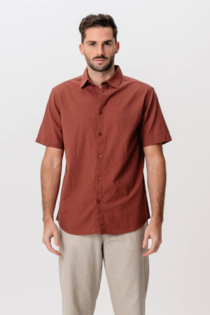 Camisa de lino de manga corta - Terracota