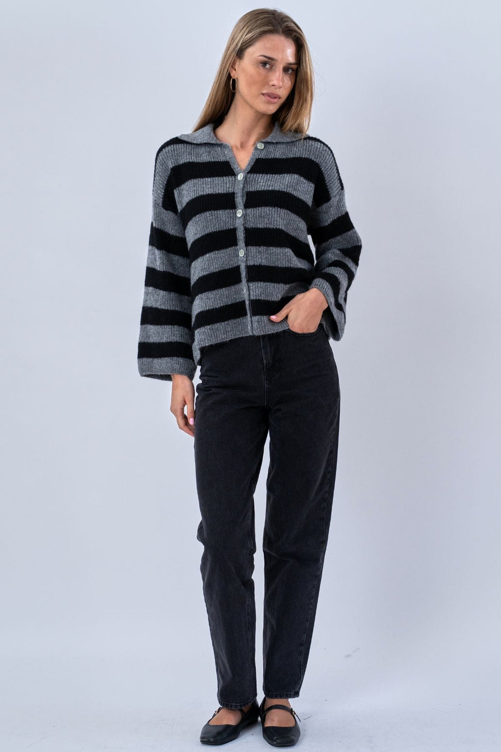 Josie Polo Knit - Gris/Negro