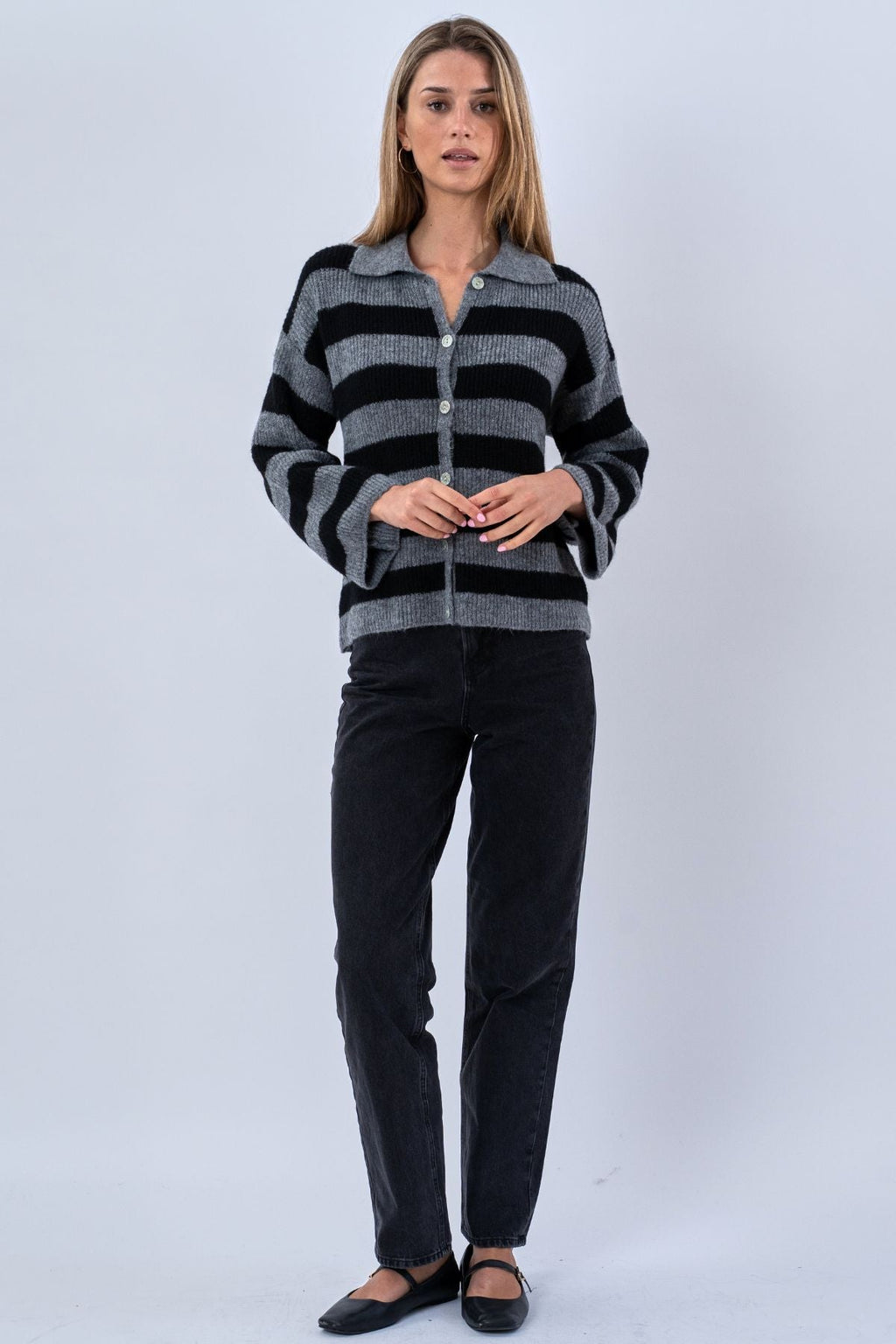 Josie Polo Knit - Gris/Negro