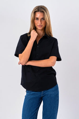 Camisa de lino de manga corta - Negro