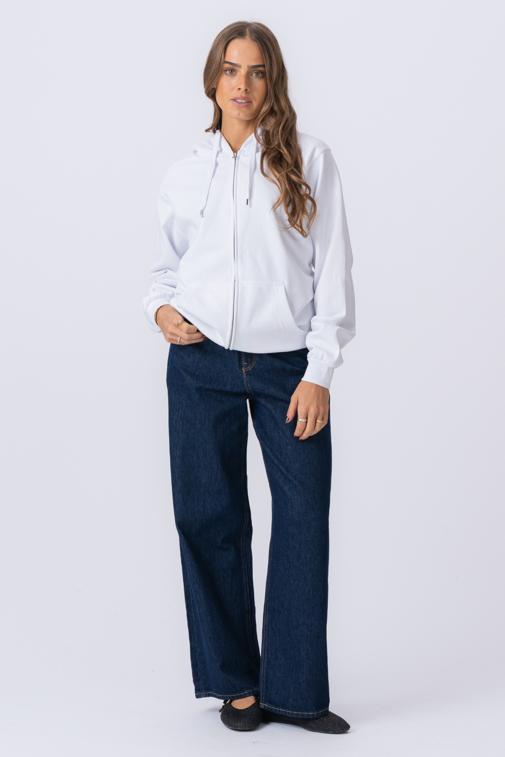 Basic Sudadera con capucha zip - blanca