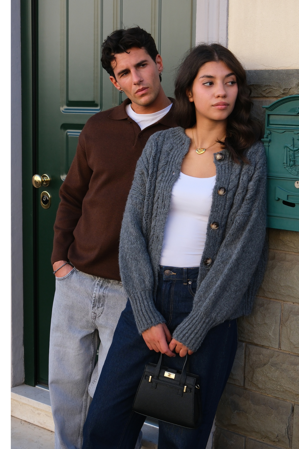 Polo de manga larga de punto - marrón claro