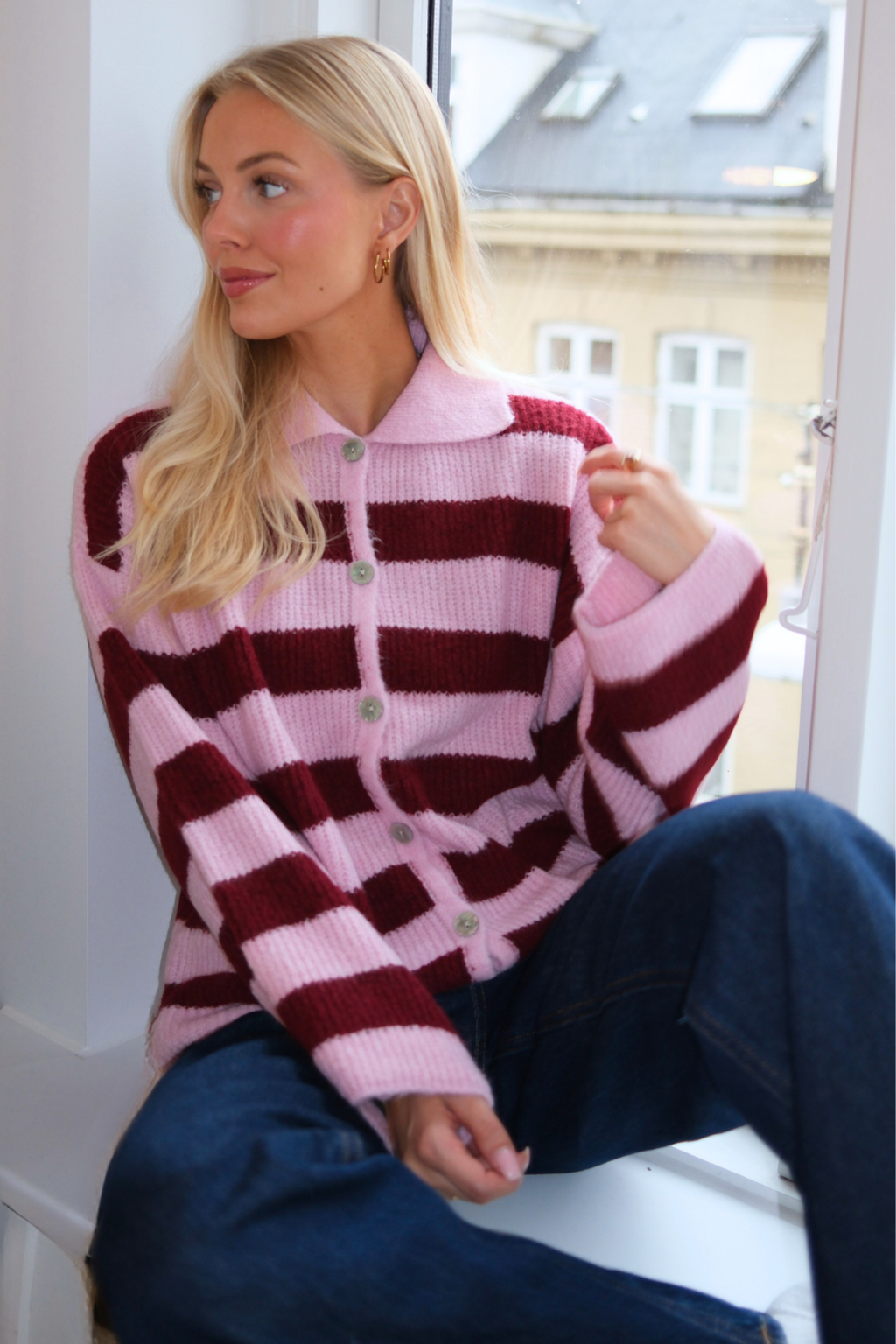 Josie Polo Knit - Rosa/Borgoña