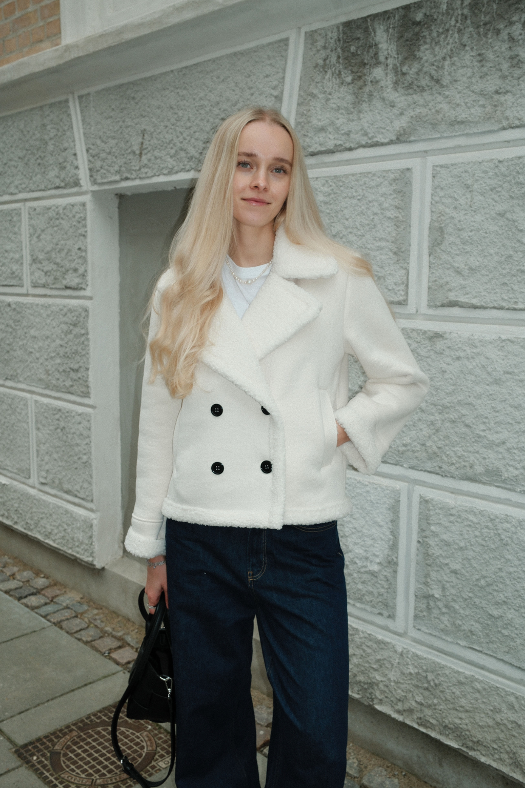 Abrigo corto de piel de oveja - Tiza